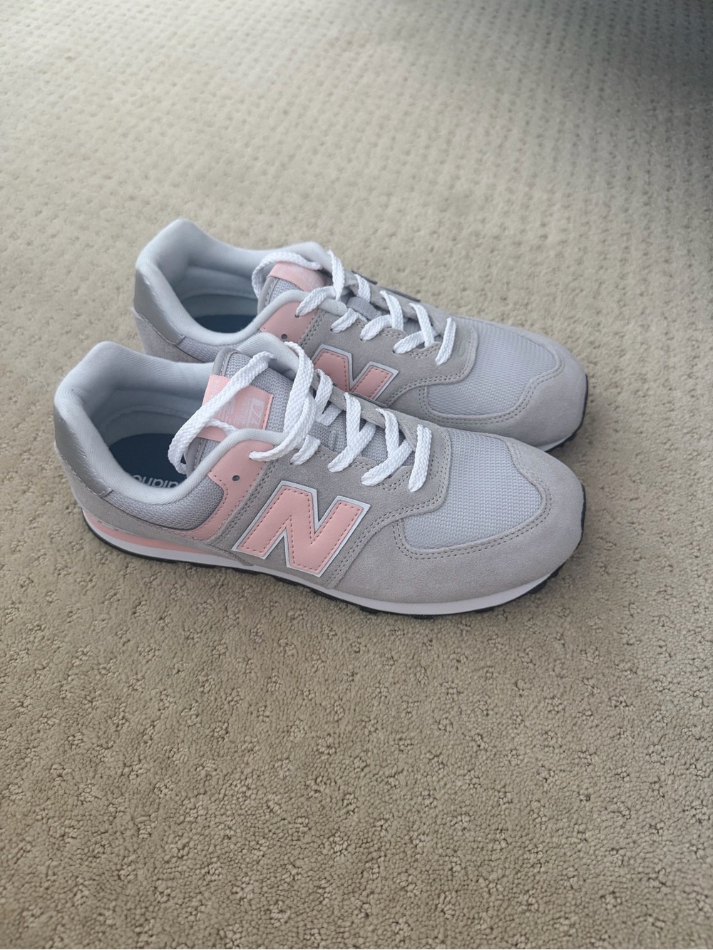 New Balance Kids Light Gray & Pink Athletic Sneakers